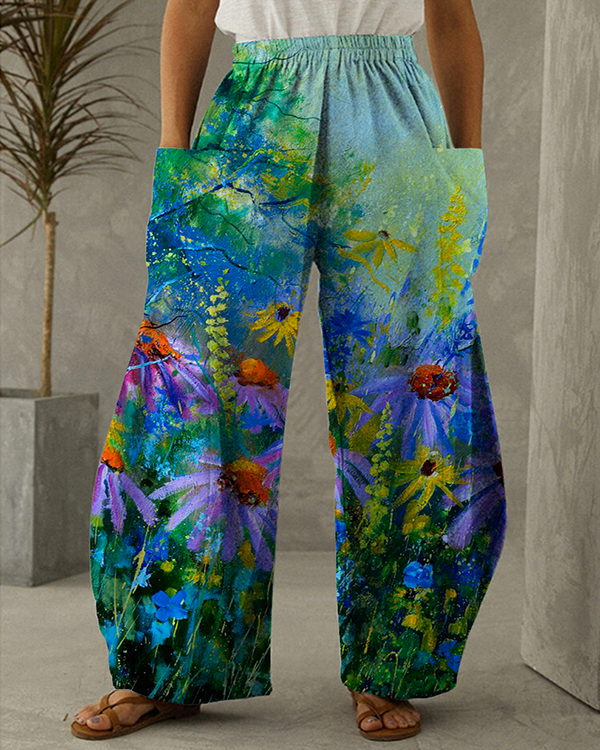 Floral Print Retro Casual Loose Pants S-5XL