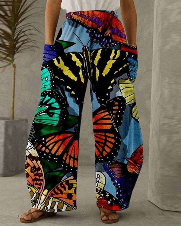 Butterfly Print Vintage Casual Loose Pants S-5XL