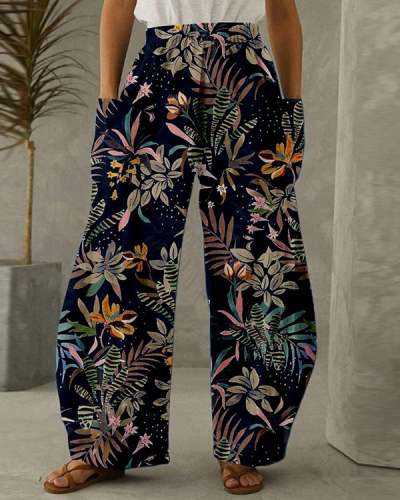 Floral Print Retro Casual Loose Pants S-5XL