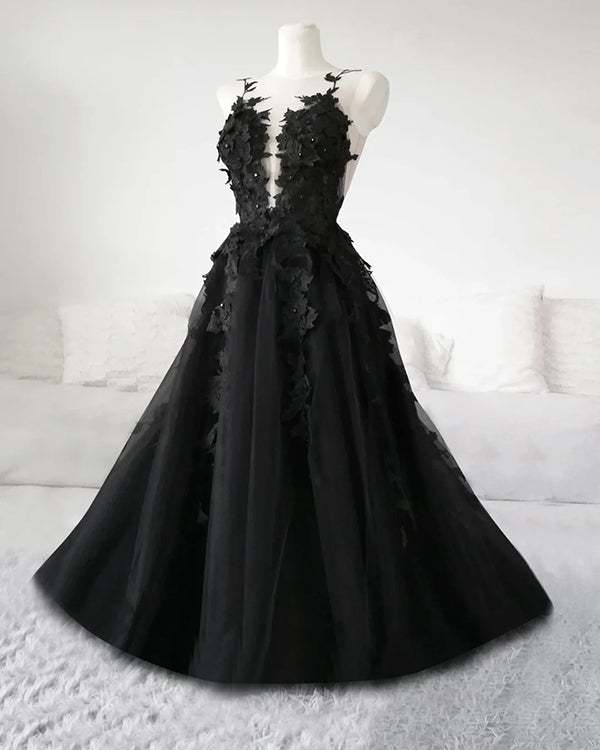 Black Lace Mesh Gothic Maxi Dress