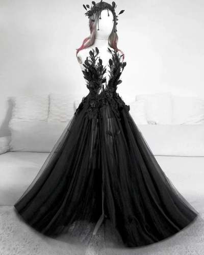 Gothic Dress with Black Feathers