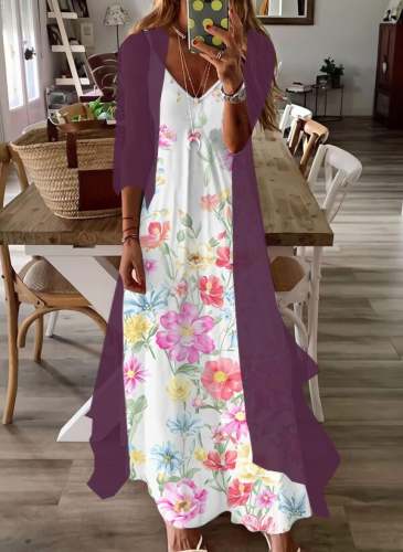 Fake Two Piece Casual Printed Maxi Dress S-3XL