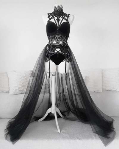 Gothic Black Stitching Lace Dress