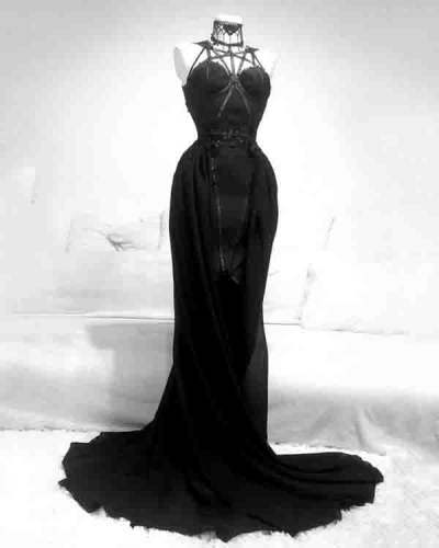 Lace Strap Sleeveless Chiffon Dark Black Dress