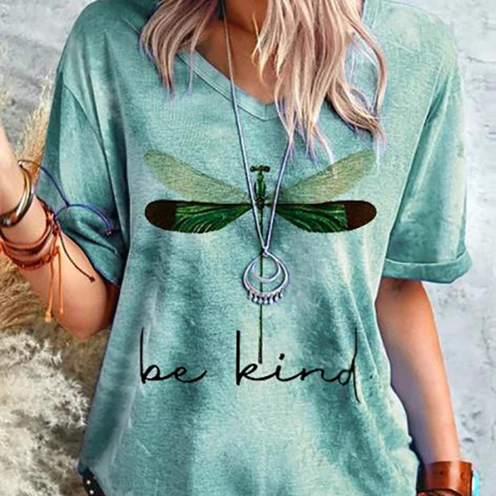 Dragonfly print short-sleeved graphic tees