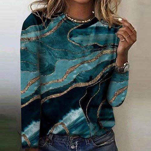 Floral Print Women's Crew Neck Long-sleeved T-shirt