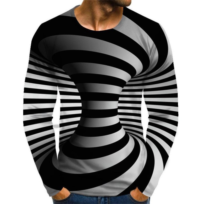 3D Graphic Printed Long Sleeve Shirts Optical Illusion Plus