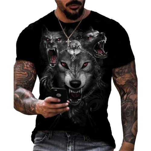 3D Graphic Printed Short Sleeve Shirts  Wolf