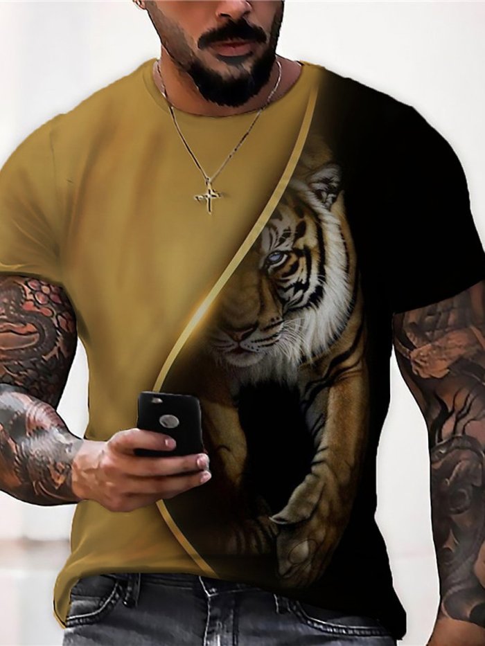 Men's T Shirt Graphic Prints Tiger Short Sleeve Print Tops