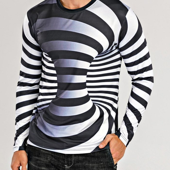 3D Graphic Printed Long Sleeve Shirts Optical Illusion Plus