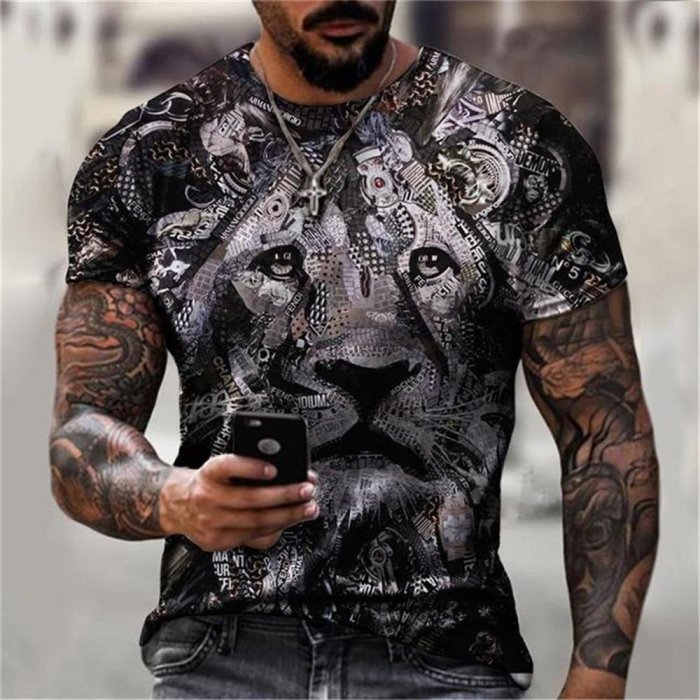 3D Graphic Printed Short Sleeve Shirts  Lions