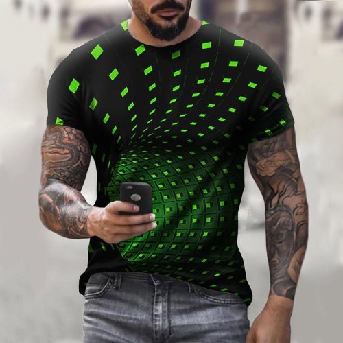 3D Graphic Printed Short Sleeve Shirts Optical Illusion Cubes