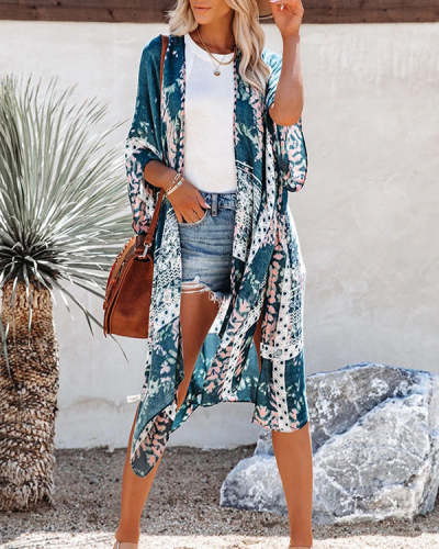 Floral Printed Short Sleeve Beach Cardigan