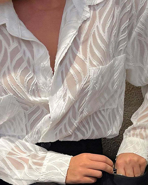 Casual Chiffon Shirt Sheer Textured Shirt Top