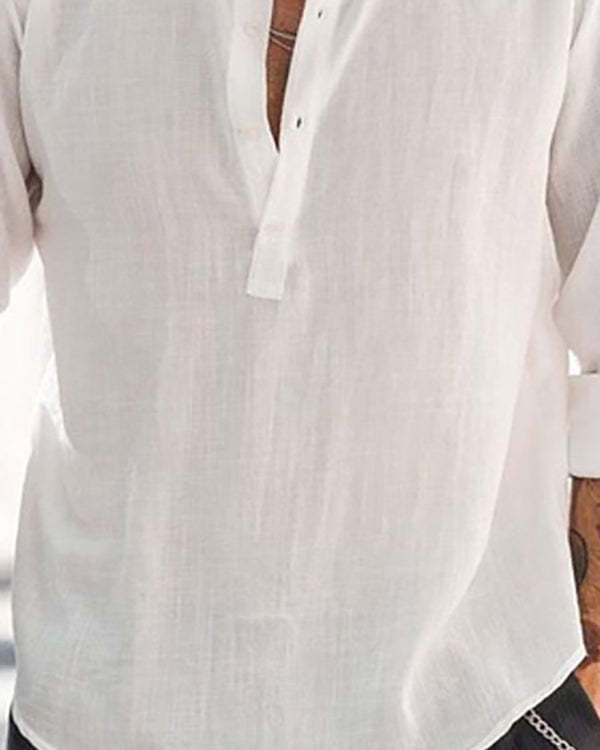 Men's Plain Cotton Linen Long Sleeve Shirt Top