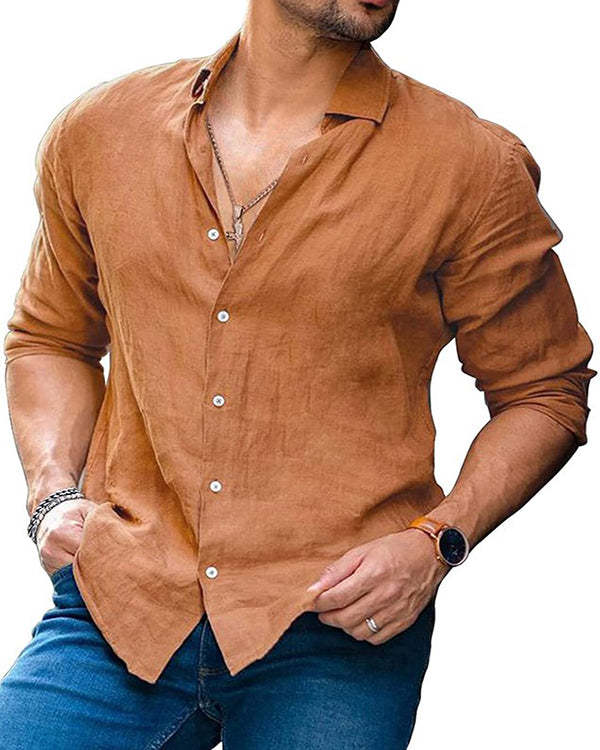 Men's Cotton Linen Style Long Sleeve Shirt Top