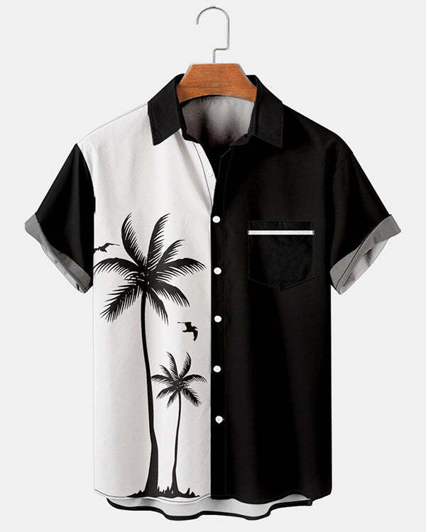 Men's Coconut Tree Printed Casual Breathable Hawaiian Short Sleeve Shirt Top