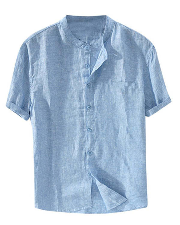 Men's Cotton Linen Short Sleeve Shirt Top