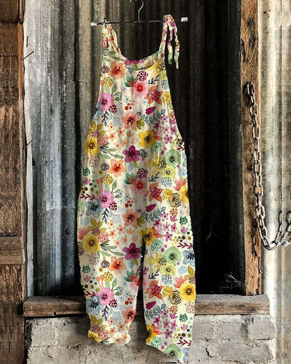 2022 Hot Sale Women Fashion Art Work Aesthetic Floral Linen Jumpsuits