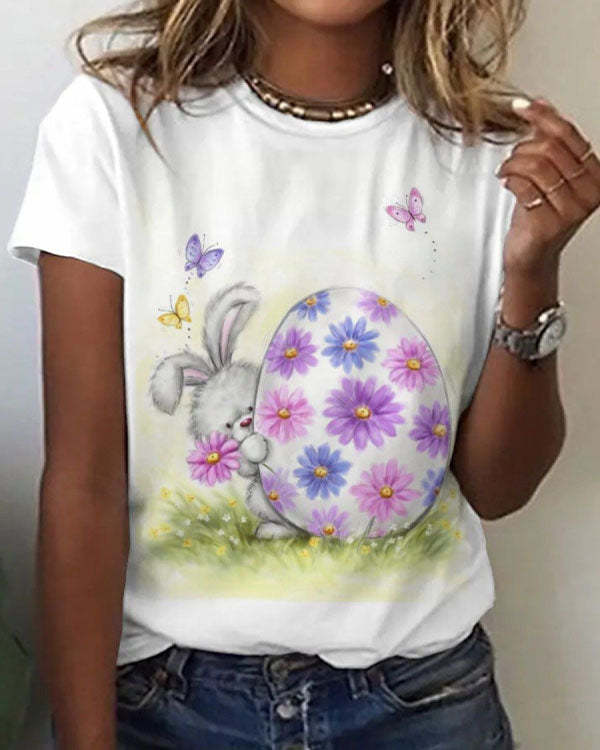 Cute Bunny Print Casual Top