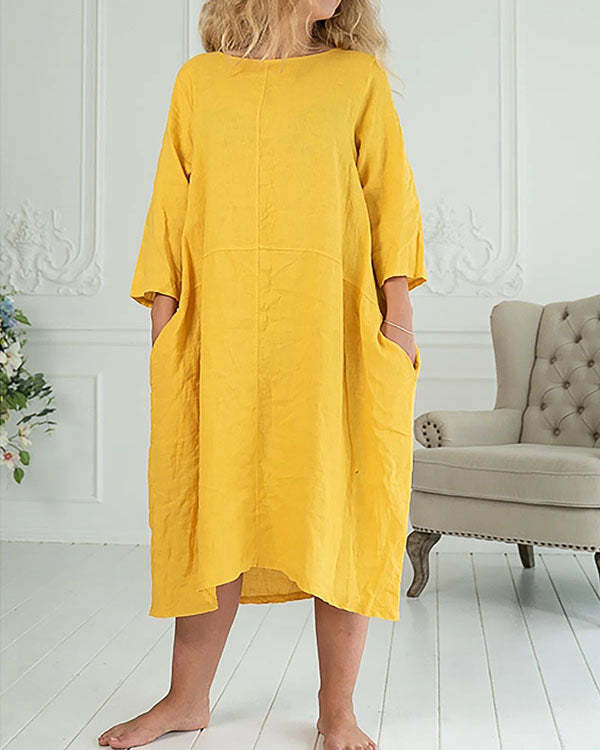 3/4 Sleeve Crew Neck Pocket Loose Dress