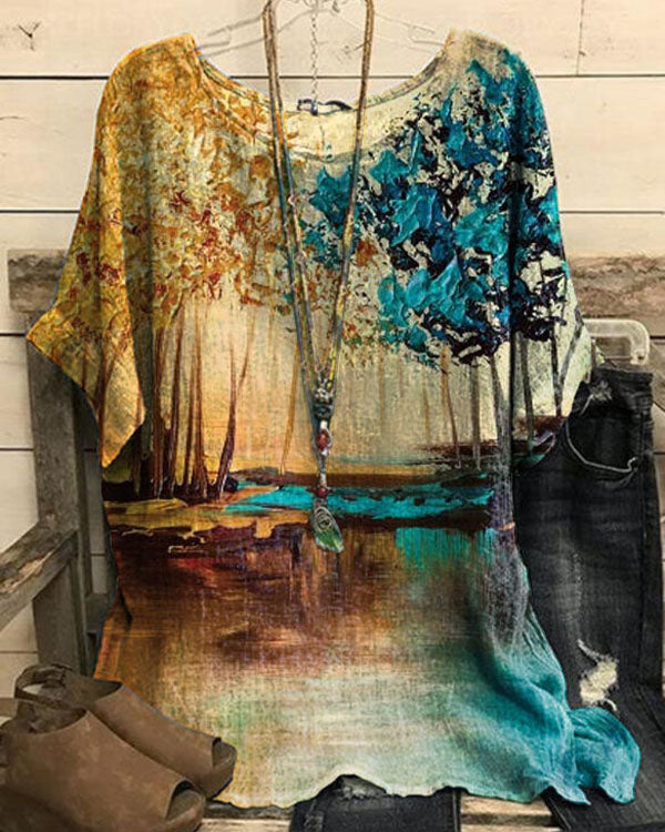 US$ 28.99 - Abstract Landscape Vacation Casual Top - www.narachic.com
