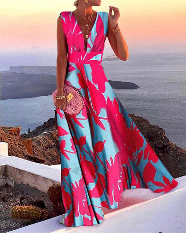 Elegant Print Sleeveless Maxi Dress