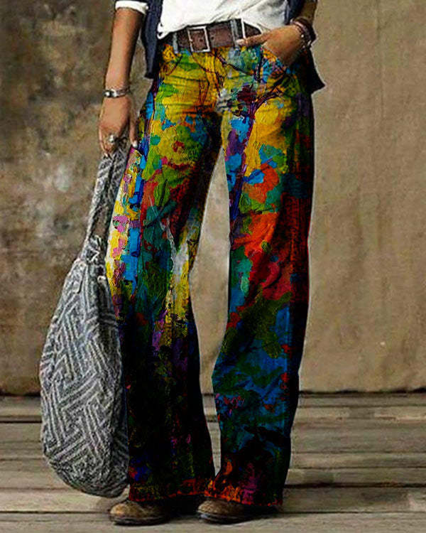 Abstract Flower Casual Pants