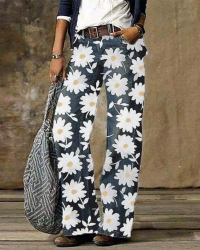 Casual Vintage Floral Printed Pants