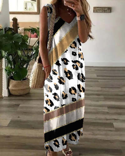 Casual V-Neck Print Sleeveless Long Dress