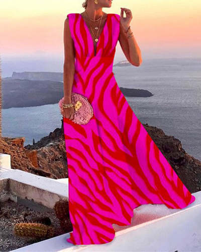 Elegant Print Sleeveless Maxi Dress