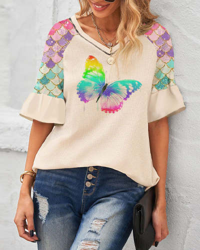 Mermaid Butterfly V-neck Top
