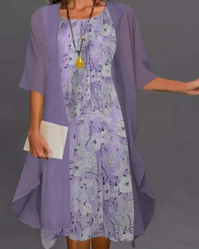 Fashion Elegant Lace Chiffon Two Piece Dress