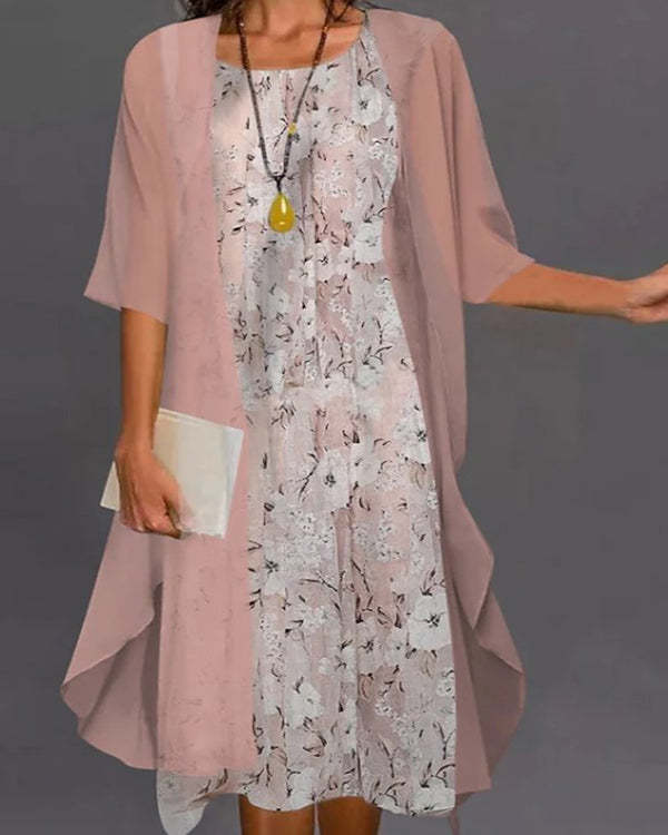 Fashion Elegant Lace Chiffon Two Piece Dress