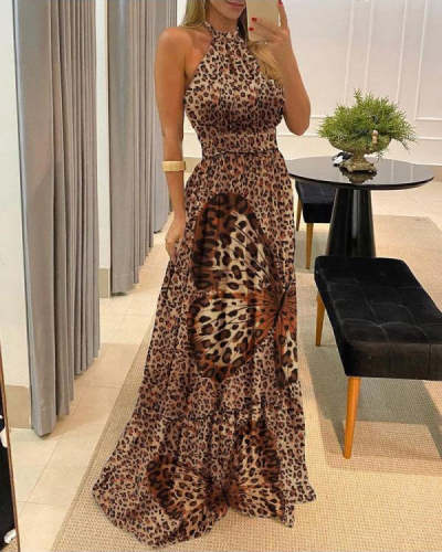 Boho Lace-up Sleeveless Printed Multicolor Maxi Dress