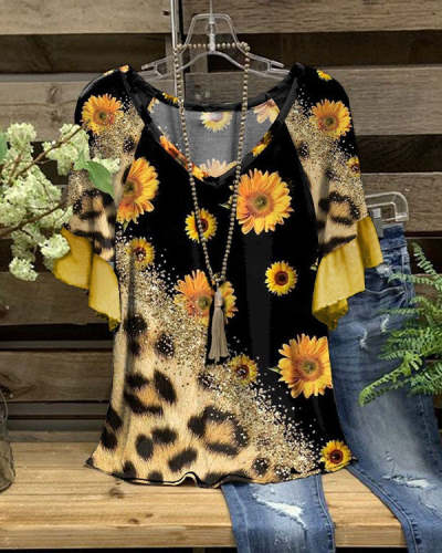 Women's Sunflower Leopard Print Loose Top