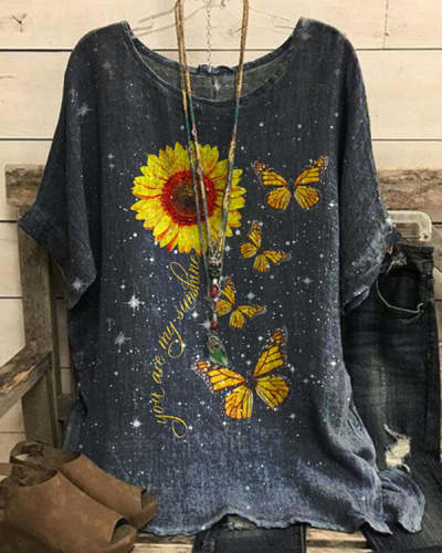 Women's Floral Butterfly Loose Top