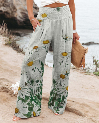 Women's Floral Cotton Linen Loose Pants