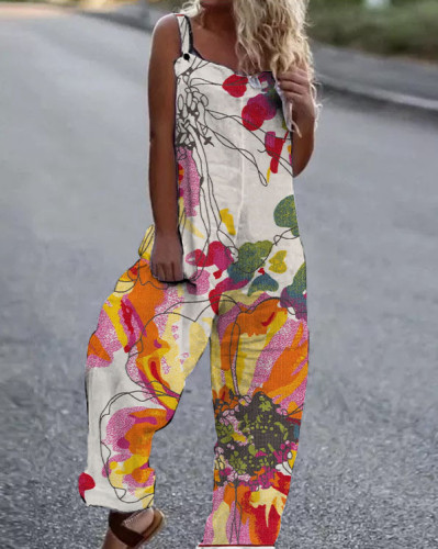 Floral Print Loose Casual Jumpsuit