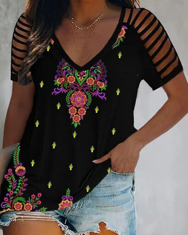 Bohemian V Neck Short Sleeve Top