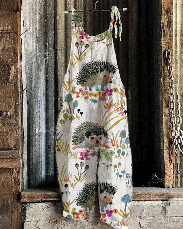 Women's Floral  Hedgehog Print Loose Casual Jumpsuit