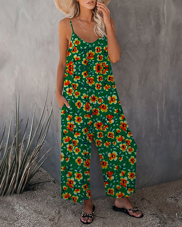 Women's Floral Print Loose Casual Jumpsuit