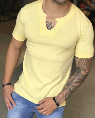 Men's Solid Color V-neck T-Shirt Casual Comfort Breathable Short Sleeve Top
