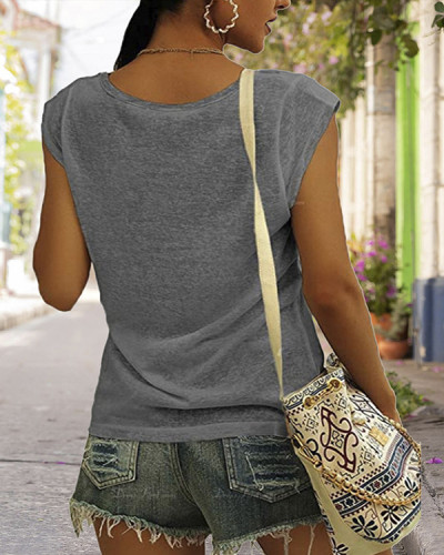 V-neck Solid Color Casual Loose Sleeveless Tops
