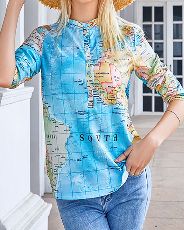 Map-print Slim-fit Long-sleeve Top