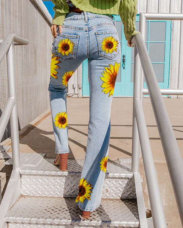Women's Sunflower Floral Jeans