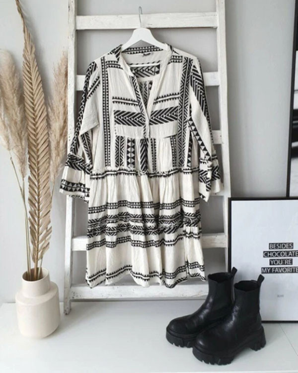 Casual Geometric Print V-neck Dress