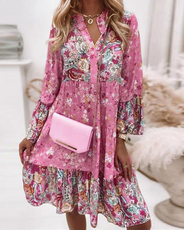 Floral-panel Layered Mini Dress