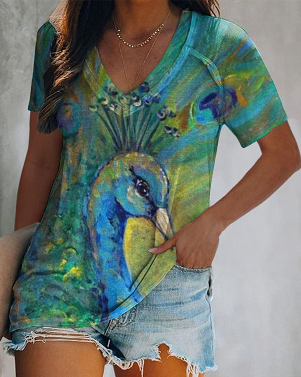 Peacock V-Neck Top