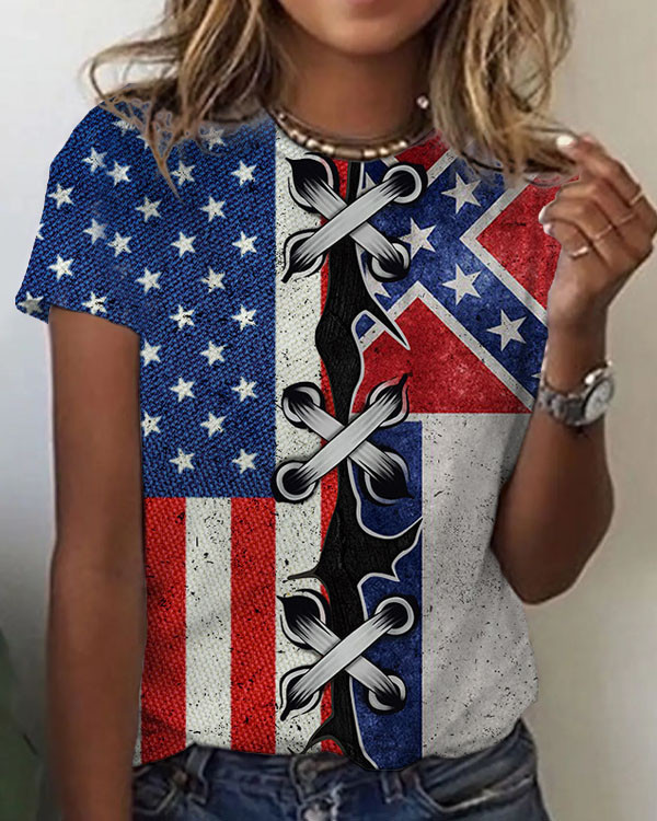 Women's Mississippi And American Flag Top
